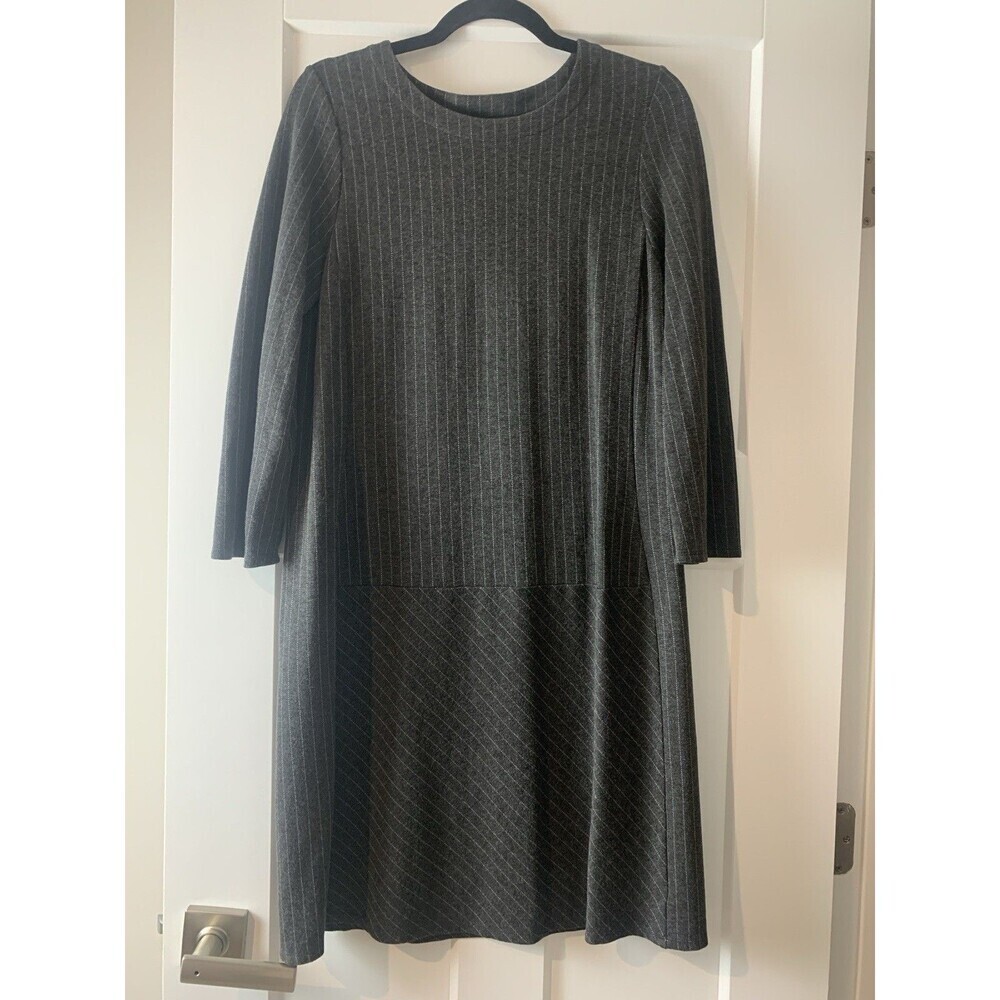 J. Jill Ponte Grey White Classic Pinstripe Career Dress 3/4 Sleeve Stretch Small - Picture 2 of 7